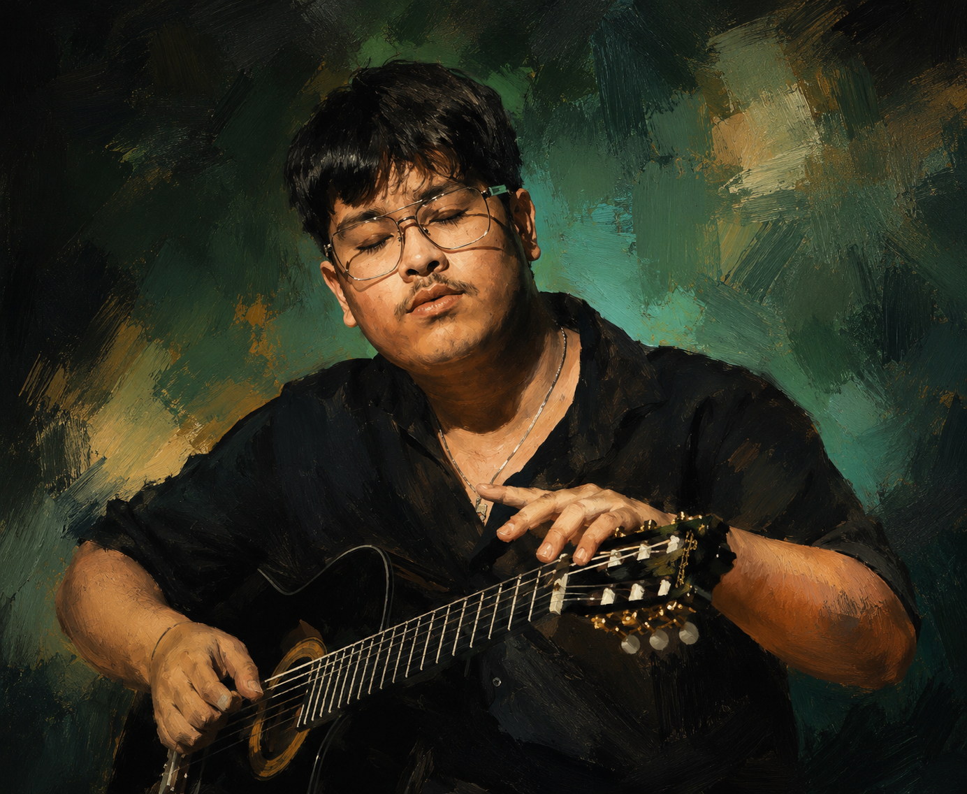 Portrait von Nuan Kaluperuma, mit Gitarre